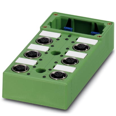Phoenix Contact Sensor/Actuator Box; SACB-6/ 6-L-C GG SCO; 6 Inputs; M12; LED; PNP Signal; Single Occupancy; 24VDC; Plug-In Screw; IP69K